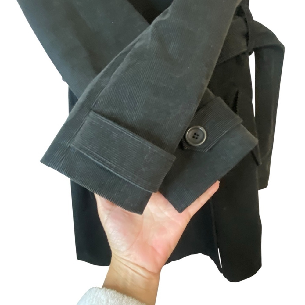 Theory Corduroy Black  Double-Breasted Billion Connection Trench Coat SZ PS - Picture 4 of 10